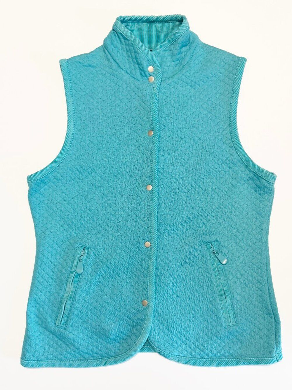 Rafaella Petites Aqua Quilted Mock Neck Snap Front Vest Size P